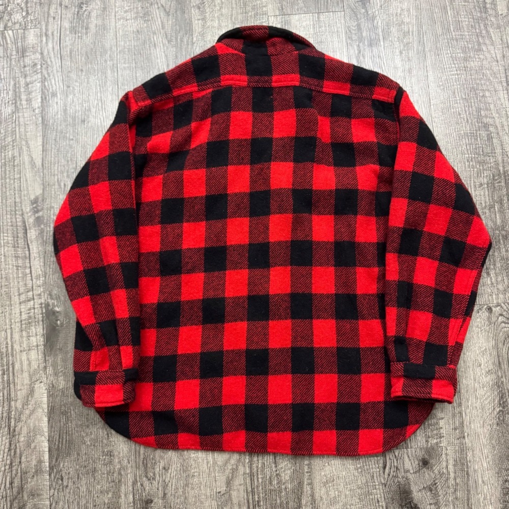 Vintage 50s 60s Pilgrim Buffalo Plaid Wool Button Shirt L/XL - Picture 2 of 6